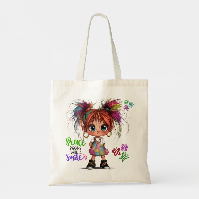 Bolsa Tote Lil' Quirky Girl Peace Tote Bag (Verso)