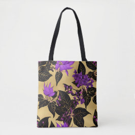 Bolsa Tote Lilac Floral com Folhas Negras