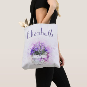 Bolsa Tote Lilac Púrpura Floral Personalizado