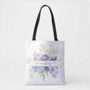 Bolsa Tote Lilás floral personalizado em aquarela