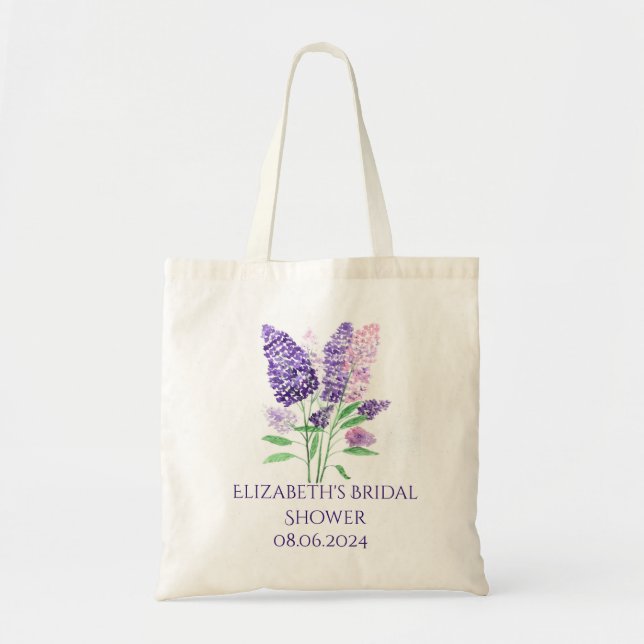 Bolsa Tote Lilas flores roxas aquarela natureza Noiva (Frente)