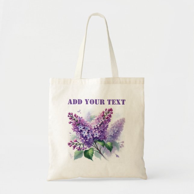 Bolsa Tote Lilas flores roxas Floral em aquarela Elegante (Frente)