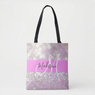 Bolsa Tote Lilás Girly Brilho Glitter Faíscas Monograma Nome
