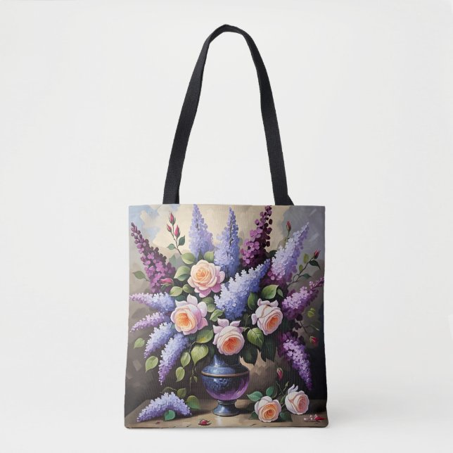 Bolsa Tote Lilases e rosas de safra (Frente)