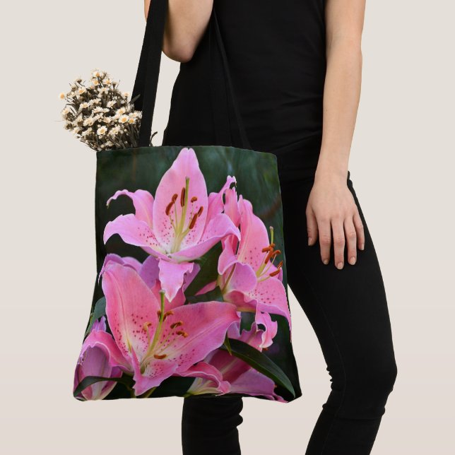 Bolsa Tote Lilases Orientais Rosa Floral (Close Up)
