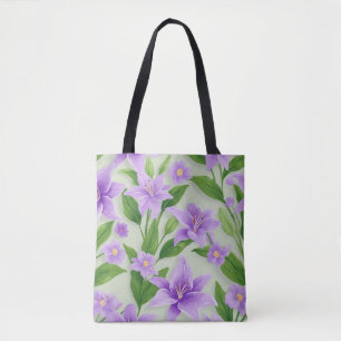 Bolsa Tote Lilases Roxas Vibrantes Com Folhas Verdes