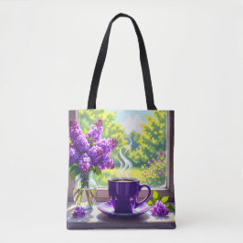 Bolsa Tote Lilases Roxos bonito e Café
