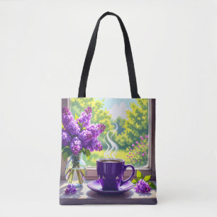 Bolsa Tote Lilases Roxos bonito e Café