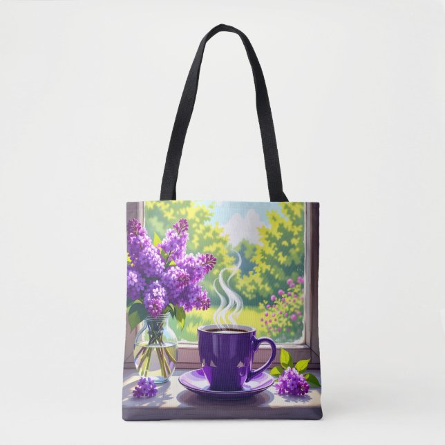 Bolsa Tote Lilases Roxos bonito e Café (Frente)