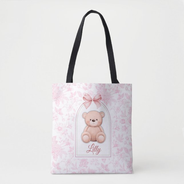 Bolsa Tote Lilly | Design de Enfermeiro de Urso Rosa Personal (Frente)
