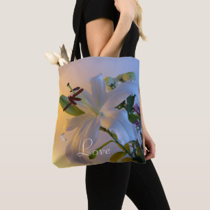 Bolsa Tote Lily Branca, flor.