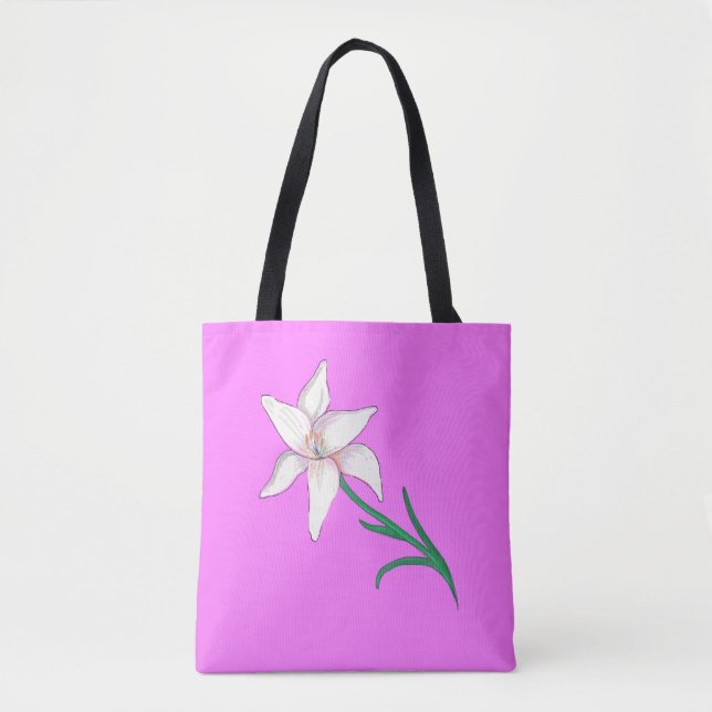 Bolsa Tote Lily branca Flor Profunda Rosa (Frente)