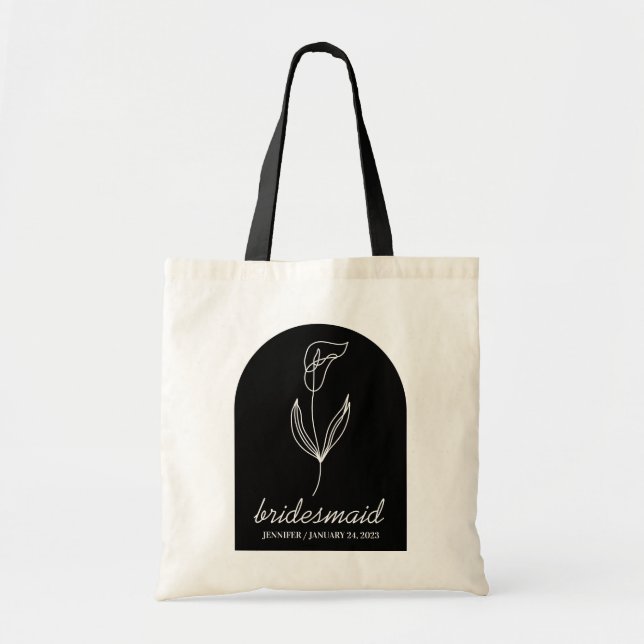Bolsa Tote Lily Bridesmaid Botânica Clássica Negra Simples (Frente)