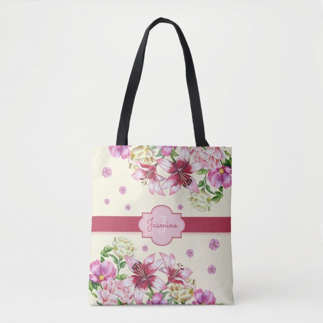 Bolsa Tote Lily e Peony Floral Amarelo (Frente)