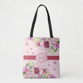 Bolsa Tote Lily e Peony Floral Rosa