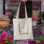 Bolsa Tote Lily Elegante do nome personalizado do Monograma L<br><div class="desc">Esta elegante bolsa de tote apresenta um monograma "L" composto por ramos de árvore e delicada Lily das flores do Vale. Personalizar com um nome para um toque personalizado.</div>