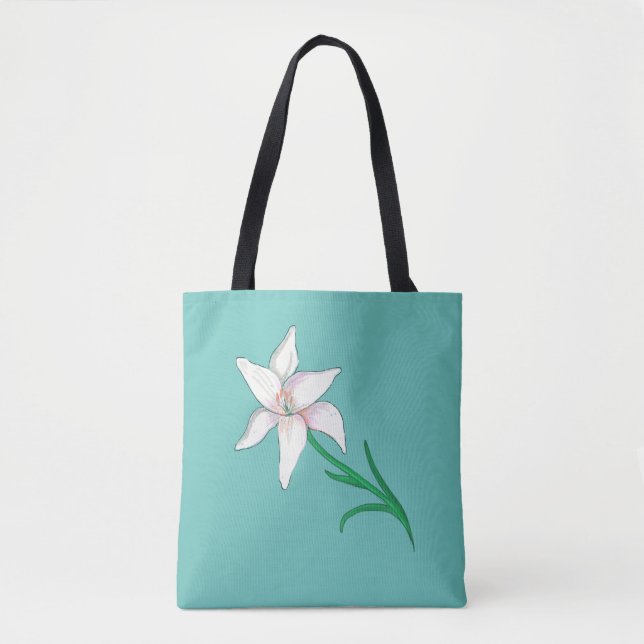 Bolsa Tote Lily Fllower White - Mint Verde (Frente)