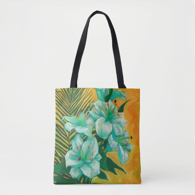 Bolsa Tote Lily Flowers Palm Leaf, Primavera (Frente)