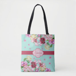 Bolsa Tote Lily & Peony Floral Aqua