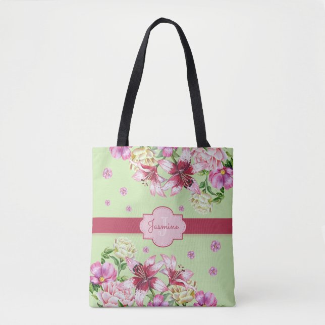 Bolsa Tote Lily & Peony Floral Mint (Frente)