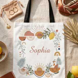 Bolsa Tote Limão Amalfi e Sol Abstrato Nome Personalizado Pre