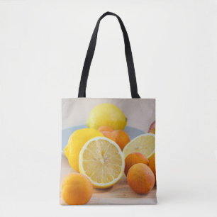 Bolsa Tote Limão Cítrico E Damascos Frutas Fotografia De Alim