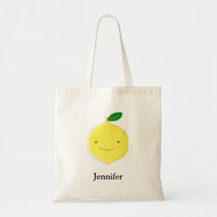 Bolsa Tote Limão Desenho Animado Fofo Nome Personalizado