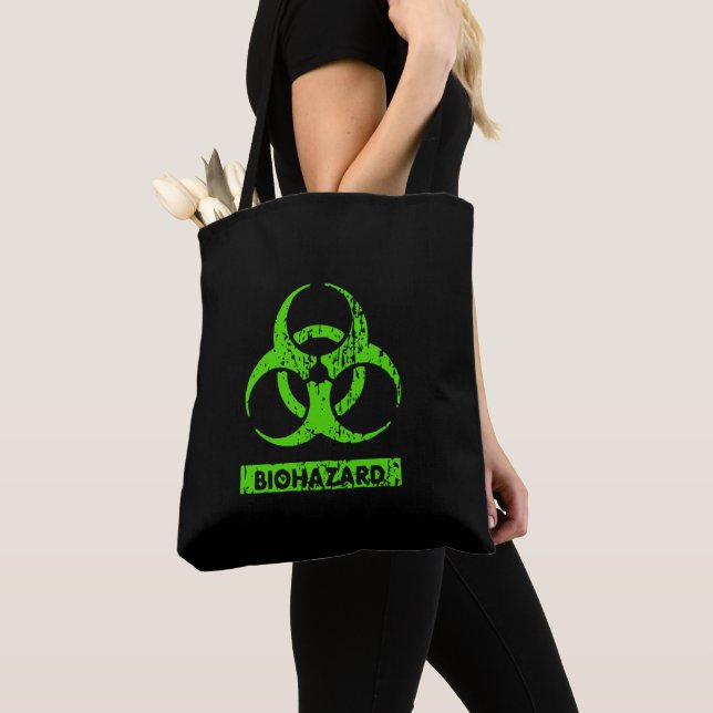 Bolsa Tote Limão Neon Green BioHazard Chemicals Graphic (Close Up)