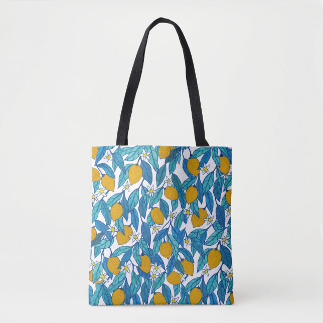 Bolsa Tote Limão Sangrento: Design Floral de Aquarela. (Frente)