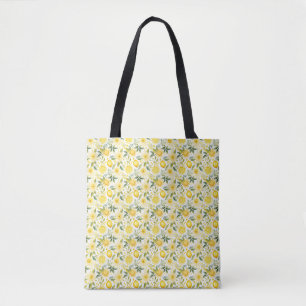 Bolsa Tote Limão sem costura com folhas verdes e flores