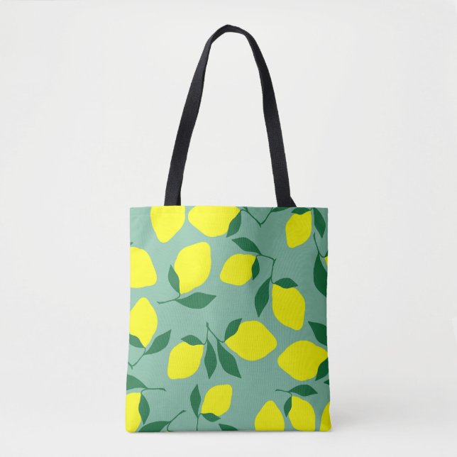 Bolsa Tote Limão Simples, Impressão de Fundo Verde. (Frente)