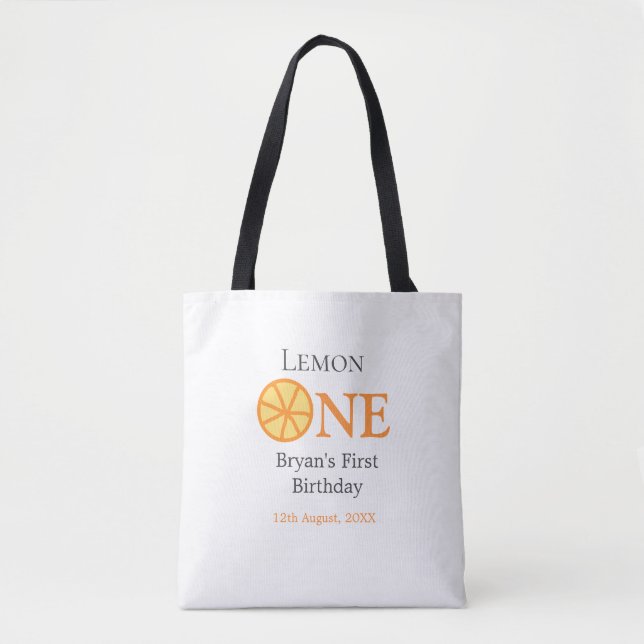 Bolsa Tote Limão, uma cinza de laranja primeiro aniversario f (Frente)