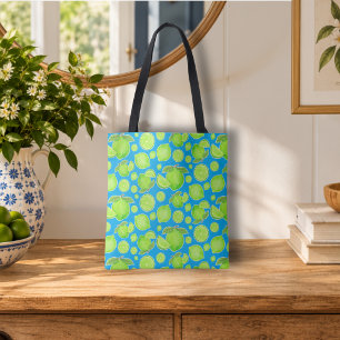Bolsa Tote Limas Verdes Divertidas Fruta Azul Brilhante Padrã