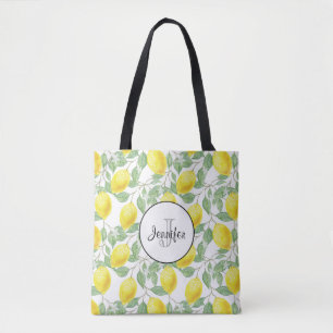 Bolsa Tote Limões amarelos com monograma verde do teste