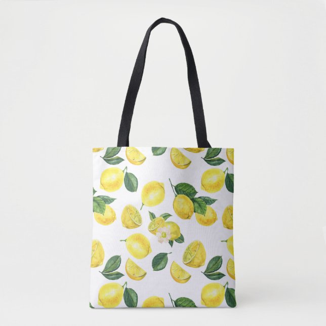 Bolsa Tote Limões Amarelos Padrão de Fruta de Aquarela (Frente)