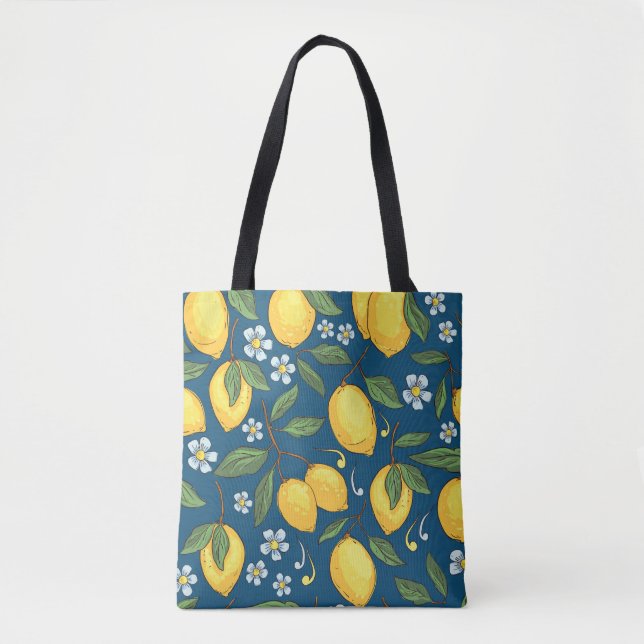 Bolsa Tote Limões Amarelos: Padrão de Fruta Tropical. (Frente)