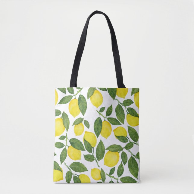 Bolsa Tote Limões de Aquarela: Padrão de Fruta de Verão (Frente)