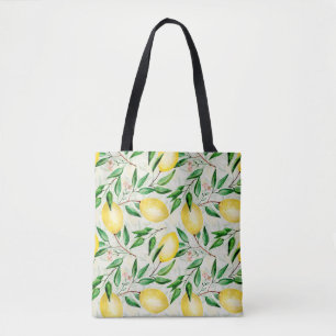 Bolsa Tote Limões de aquarela, padrão de fruta sem costura.