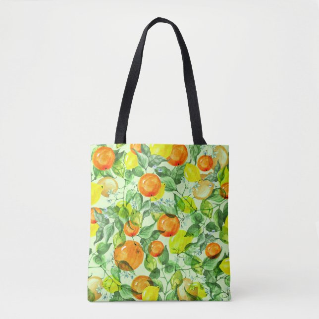 Bolsa Tote Limões de aquarelas, flores, padrão dos citros. (Frente)