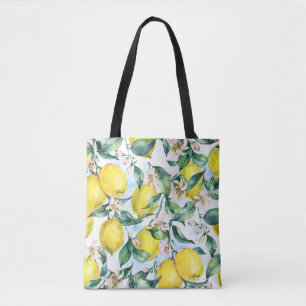 Bolsa Tote Limões de aquarelas, ramos de citrinos frescos.