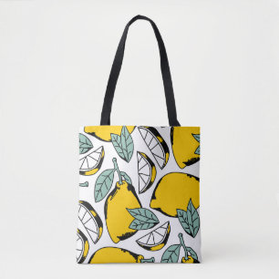 Bolsa Tote Limões desenhados à mão, padrão vibrante.