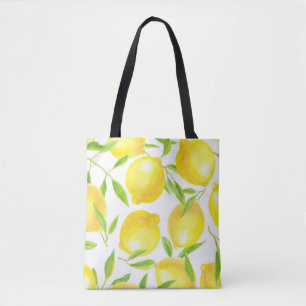 Bolsa Tote Limões e folhas de aquarelas: padrão.