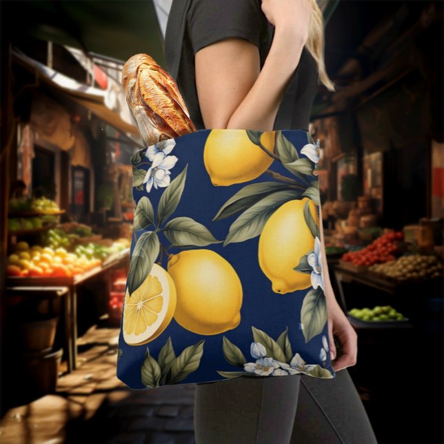 Bolsa Tote Limões italianos no Mercado do Agricultor da Marin (Italian Lemons on Navy 
Tote Bag)