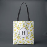 Bolsa Tote Limões Vintage e Monograma de Padrão Verde<br><div class="desc">Saco de tota monograma com ilustrações aquosas do padrão de limão e folhagem. Personalize adicionando suas iniciais. Este saco de limão é perfeito para ser um presente personalizado. Itens correspondentes estão disponíveis.</div>