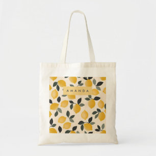 Bolsa Tote Limões Vintage Personalizados com Folhas Verdes