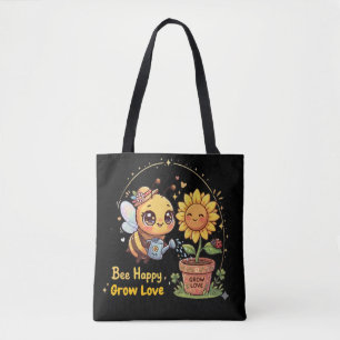 Bolsa Tote Linda Abelha Kawaii Regando Girassol Feliz Abelha