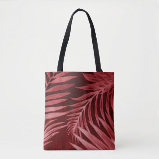 Bolsa Tote Linda abstrato cor rosa e flores vermelhas em b