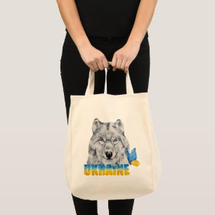 Bolsa Tote Linda Aquarela Lobo e Borboleta da Ucrânia 