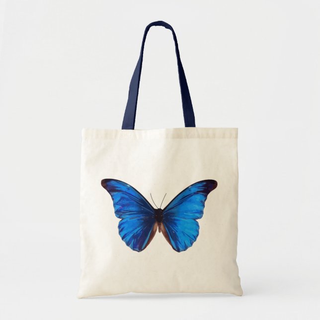 Bolsa Tote Linda arte de colheita da borboleta Blue Monrach (Frente)