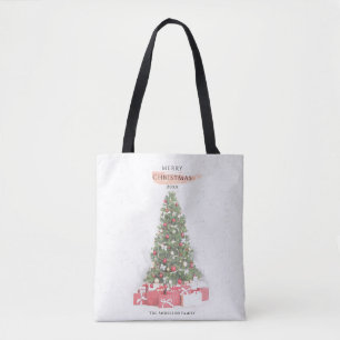 Bolsa Tote Linda Árvore de Natal Aquarela Feriados